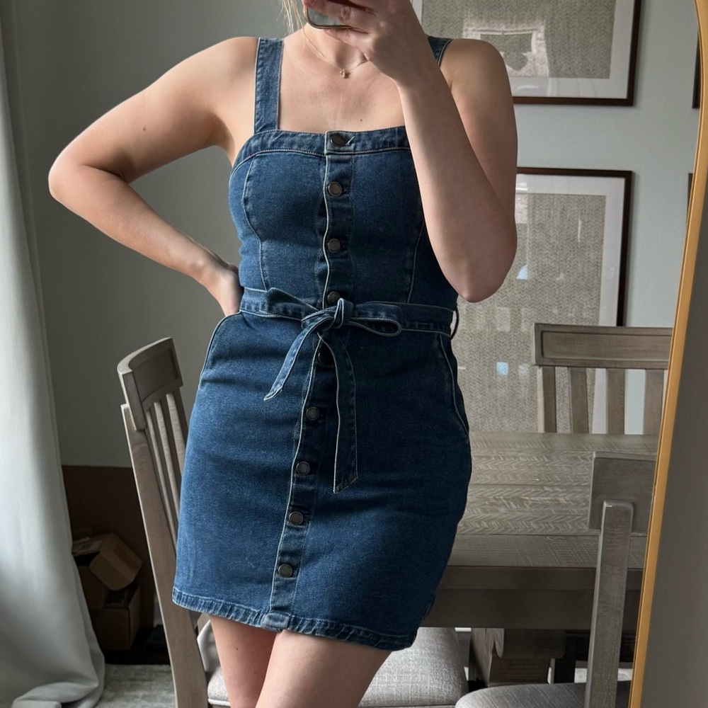 Hollister Medium Color Denim Button-Down Adjustable Strap Dress With Belt